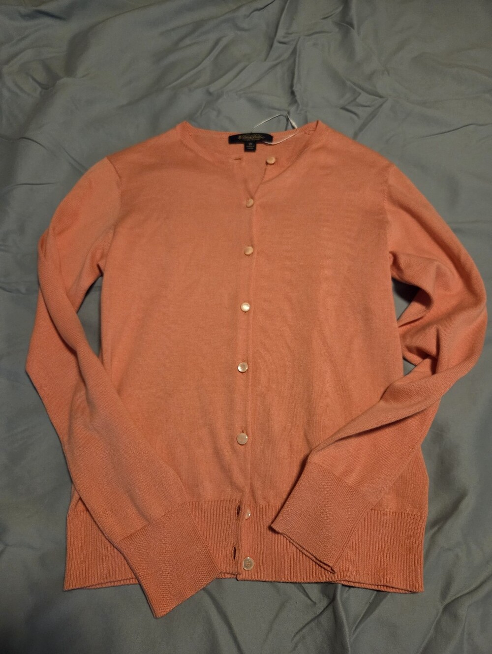 Brooks Brothers Coral Peach Button-Front Crewneck Cardigan